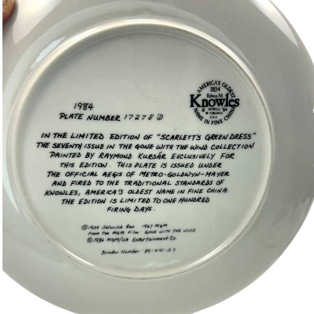 Gone With The Wind "Scarlett's Green Dress" Plate Vintage 1984 8.5" by Knowles - Picture 5 of 7